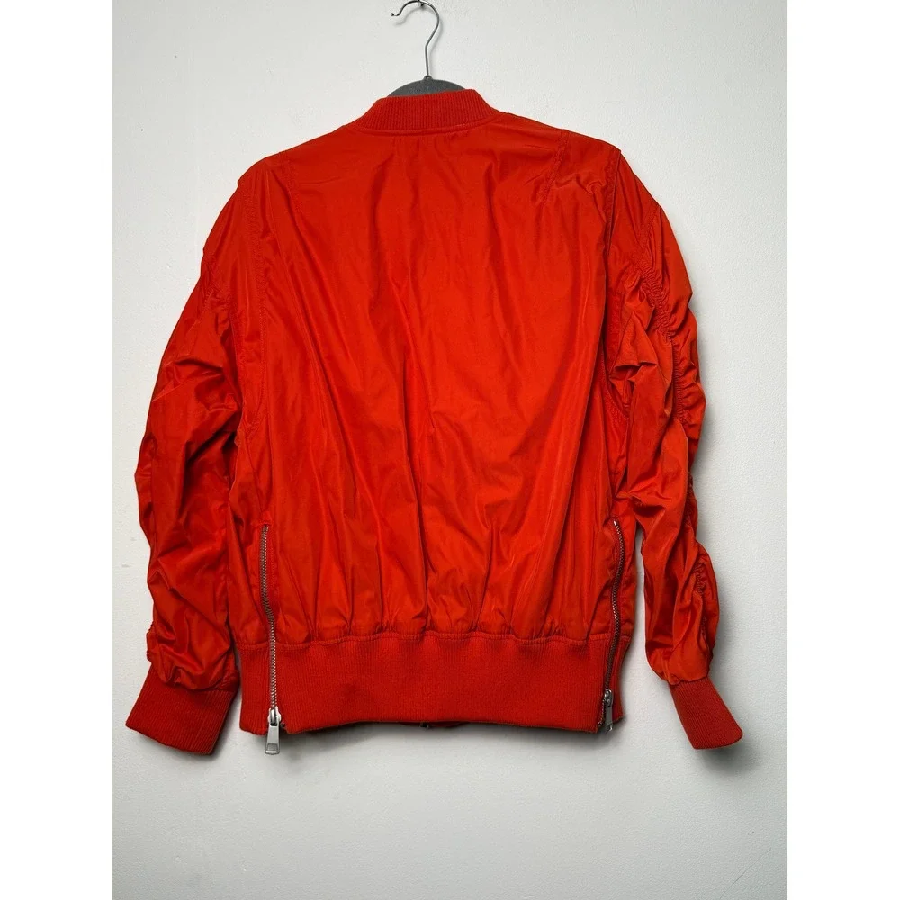Zara Mens Red Ruched Sleeve Bomber Jacket‎ Full Zip Utility Flight Coat Size M